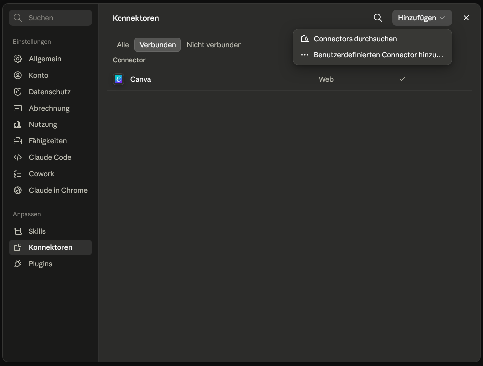 Menu “Add custom connector”.