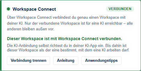 Start page: the “Workspace Connect” card.